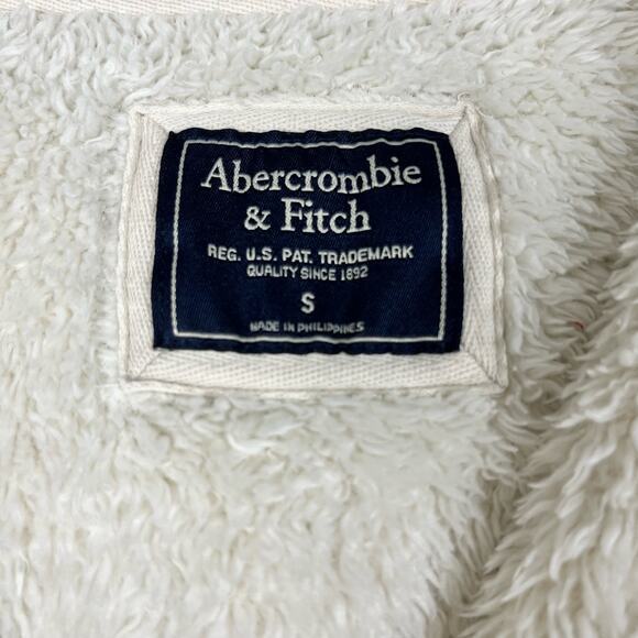 Abercrombie & Fitch Full Zip Jacket Womens Size Small White Fuzzy Teddy Hooded - Picture 4 of 8